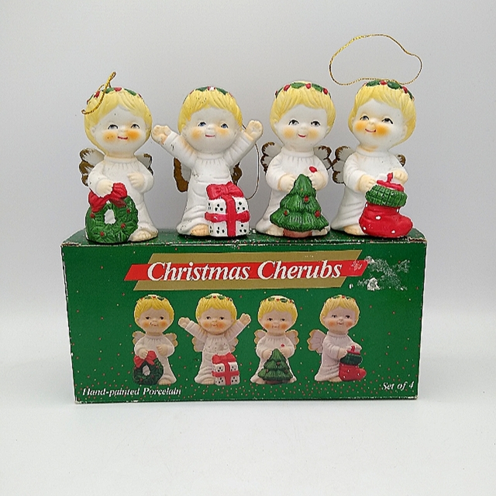 Jamestown China Christmas Cherubs Porcelain Angel Ornaments Set of 4 Vintage Box